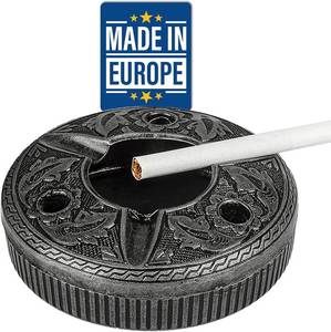 lot 11588 image: Crystalia Decorative Ashtray for Cigarettes, Round Metal Cigar Holder for Tabletop Patio Indoor Outdoor, Cute Handicraft Authentic Ash Tray, Fancy Gift for Smokers Home Office Desktop (Silver Color)