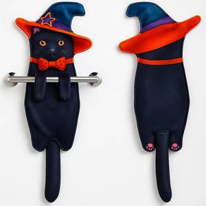 lot 11600 image: Breling Halloween Witch Cat Hand Towel Funny Cat Hand Towel Cute Decorative Hanging Soft Absorbent Face Washcloths for Bathroom Kitchen Decor