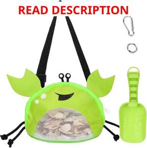 lot 11602 image: AMOR PRESENT Mesh Baby Beach Bag, Shell Collecting Bag with Shovel Crab-Shaped Adjustable Strap for Holding Shell Sea Pool Sand Toy, turquoise