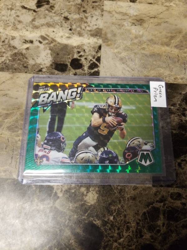 lot 901 image: 2021 Panini Mosaic Football Green Prizm Drew Brees New Orleans Saints Card