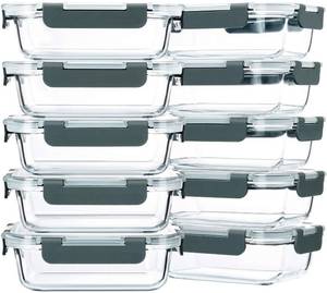 lot 6821 image: M MCIRCO 10-Pack,22 Oz Glass Meal Prep Containers,Glass Food Storage Containers with lids,Lunch Containers,Microwave, Oven, Freezer and Dishwasher (Gray)