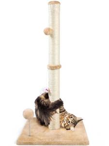 lot 6823 image: ANWA 32 Tall Cat Scratching Posts for Indoor Cats, 3-in-1 Vertical Cat Scratching Post with Plush Toys, Premium Sisal Post for Cats at All Ages with Reinforced Stable Base, Beige
