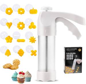 lot 6826 image: EooUooIP Cookie Press Gun Kit, Spritz Cookie Press, Cookies Maker, Stainless Steel and Plastic, with 12 Cookies Discs and 6 Nozzles for Baking Biscuit Making and Cake Decoration
