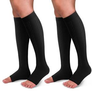 lot 6827 image: Hi Clasmix 30-40mmHg Medical Graduated Compression Socks Open Toe for Women&Men Circulation-Knee High Socks for Support,Hiking,Running(3 Pack Open Toe Black,XXL)
