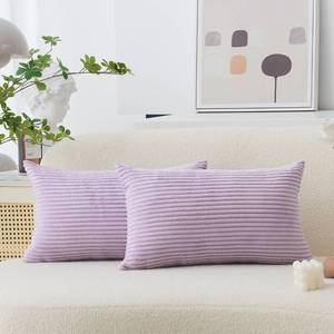 lot 6829 image: Home Brilliant Lavender Pillow Covers 12x20 Set of 2 Purple Throw Pillows Solid Supersoft Corduroy Handmade Decorative Pillow Cases for Bed, 12 x 20 inch, Lavender