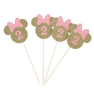 lot 6837 image: Pink and Gold Minnie Inspired Centerpiece Sticks for Baby Shower Baby Girl Second 2nd Birthday Table Toppers Party Decorations - Pack of 8