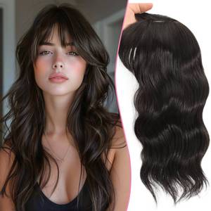 lot 6839 image: TYQ Hair Toppers for Women with Thinning Hair 18 Inch 360° 3D Synthetic Toppers Hair Pieces Curly Wavy Wispy Clip in Bangs(Brown Black)
