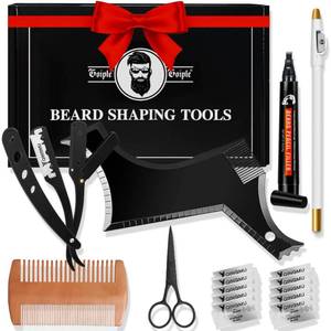 lot 6844 image: Beard Shaper for Men Beard Shaping Tools - Gifts for Men Beard Template Guide, Straight Edge Razor, 10 PCS Double Edge Blade, Barber Pencil, Beard Comb, Stainless Steel Scissor Mustache Lineup Tools