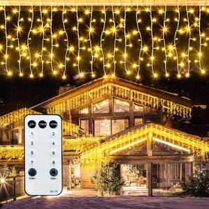 lot 6845 image: ROSCOO 32.8FT Icicle Lights, Christmas Outdoor with 400LED 75 Drops, IP65 Waterproof Eaves Lights, 8 Modes, for Christmas Eaves Garden Room Decoration Warm White