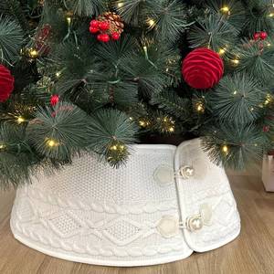 lot 6859 image: Starry Dynamo 24-Inch Knit Christmas Tree Collar with Diamond Stitch, Faux Pearl Buttons, Foldable Tree Ring Cover for 5-7 ft Trees