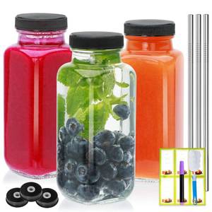 lot 6865 image: Maredash 8oz Glass Bottles with lids,juice bottles gifts for women,8oz Glass Jars with LIds,glass water bottles. Kit includes Stainless Steels Straws,Two Types of lids,Cleaning Brush 3pcs