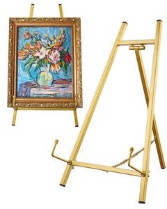 lot 6880 image: Yruzqne Metal Easel Stand,Table Top Easel Stand for Display Tripod Art Picture Mirror Modern Plate Holder for Display Book Photo Wedding Sign(Gold)