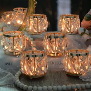 lot 6882 image: Kolnlala 6pcs Tabletop Tealight Crystal Candle holders3.5x3.5 Class Votive Holder Home Decoration,Table centerpiecesWedding Decor,Gorgeous Gift,TabletopCenterpiece Votive Holder (French Gold)