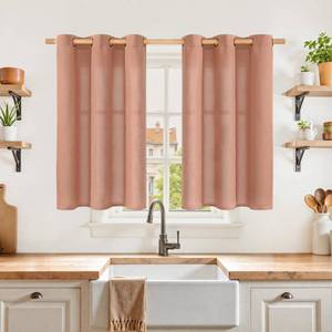 lot 6898 image: YoungsTex Terracotta Linen Curtains 40 Inch Length, Short Burnt Orange Drapes with Bronze Grommet Light Filtering Privacy for Bathroom Kitchen Window, 42 x 40 Inch, 2 Panels