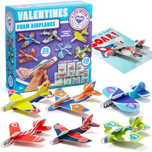 lot 6906 image: JOYIN 28 Pack Valentines Day Gifts Cards, Valentines Greeting Cards for Kids with Foam Airplanes Classroom Exchange Party Favor Toy