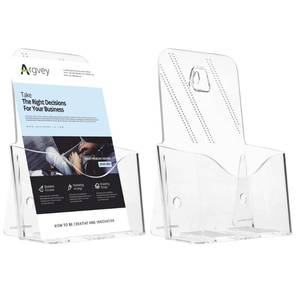 lot 6949 image: Acrylic Brochure Holder 6 x 8 Inch, Clear Slant Back Display Stand for 5.5 x 8.5 &amp 5 x 7 Inch Flyers, Pamphlets, Table Signs Plastic Paper Holder for Office, Home, Store, 2 Pack