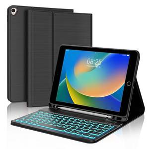 lot 6951 image: BORIYUAN iPad 10.2 inch Case with Keyboard, Detachable Bluetooth Keyboard with 7 Color Backlit, Slim Folio Smart Cover with Pencil Holder for iPad 9th8th7th GeniPad Pro 10.5iPad Air 3rd Gen Black