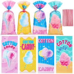 lot 6960 image: Karenhi 100 Pcs Cotton Candy Bags with Ties 10.8 x 5 Inch Carnival Cotton Candy Cones Treat Snacks Cellophane Bags Gift Wrapping Supplies for Circus Carnival Birthday Party Favor