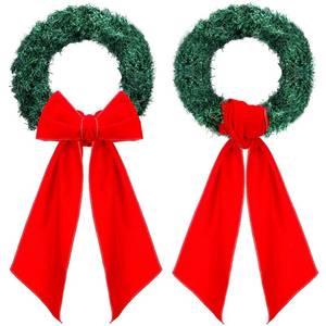 lot 6962 image: Jeere 2 Pcs Christmas Wreath Sash Red Velvet Sash Wreath Decor Christmas Garland Scarf Accessories for Xmas Wedding Party Yard Front Door Decor 4.5 W x 56 L