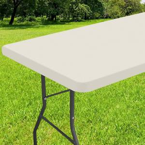 lot 6965 image: Smiry Rectangle Tablecloth, Elastic Fitted Flannel Backed Vinyl Tablecloths for 6ft Folding Tables, Waterproof Wipeable Table Covers for Indoor, Outdoor, Picnic and Camping (Beige, 30x72)