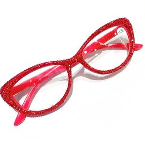 lot 6968 image: mincl Fashion Cat Eye Women Rhinestone Reading Glasses Red bling Diamond Reader Ladies Diamond Party Eyewear (red, 2, multiplier_x)