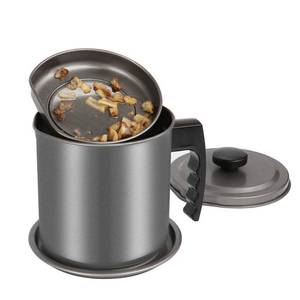 lot 6997 image: Ourokhome Bacon Grease Container with Strainer- 1.3 L or 5.2 Cup Iron Kitchen Oil Storage Can with Fine Mesh Strainer for Storing Hot Frying Oil, Fat (Gray)