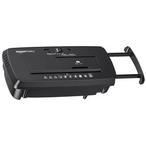 lot 7002 image: Amazon Basics 8-Sheet Strip Cut Portable Paper, CD, and Credit Card Shredder with Auto-Off, Overheat Protection, Compact Design, No Basket, Extendable Arm, Black