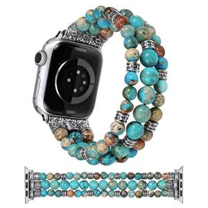 lot 7005 image: Moolia Stretch Natural Stone Strap Compatible with Apple Watch Bands 4446424549mm Women, Handmade Bracelet Boho Beaded Band for iWatch Series 11 10 9 8 7 6 5 4 3 SEUltra 3 2 1, Imperial Jasper
