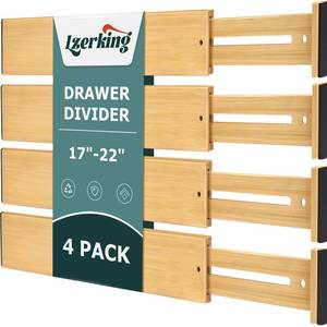 lot 7008 image: Lzerking Kitchen Drawer Dividers 4 Pack, Adjustable Bamboo Drawer Organizer, 17-22 Expandable Utensil Organizer for Kitchen, Dresser, Closet, Bedroom, Bathroom