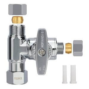 lot 7013 image: Brass Angle Stop Add-A-Tee Valve, 38 x 38 x 14 Compression Tee Valve,Feed Water Adapter for Refrigerators, Ice maker, Reverse Osmosis,RO Water Filter Systems, 3 Way Diverter Water Line Splitter