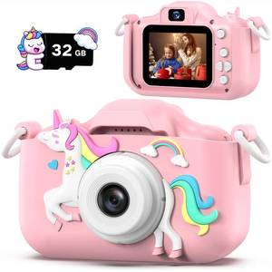 lot 7021 image: Dwfit Upgrade Selfie Kids Camera, Christmas Birthday Gifts for Boys Girls Age 3-12, HD Kids Digital Video Cameras for Toddler with Cartoon Soft Silicone Cover, Portable Toy for 3 4 5 6 7 8 Years Old