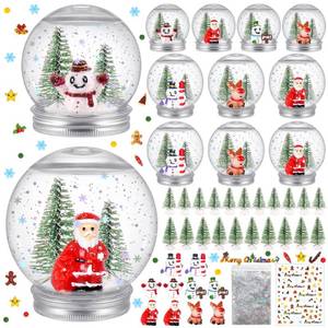 lot 7027 image: 10 Pack Christmas Plastic Snow Globes Kit Includes 10 Clear Snow Globe, 20 Mini Xmas Trees, 10 Christmas fillable Ornaments, 1 Xmas Sticker with Glitter for DIY Crafts Home Winter Decor