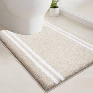 lot 7029 image: PURRUGS Bathroom Rug Non-Slip Machine Washable 20 x 24 U-Shaped, Super Absorbent and Quick Dry Shaggy Microfiber Bath Mat, Extra Soft and Plush Contour Rug for Toilet Base, Beige