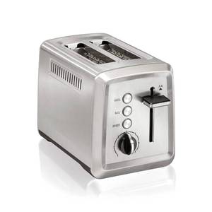 lot 7030 image: Hamilton Beach 2 Slice Toaster with Extra-Wide Slots, Bagel Setting, Toast Boost, Slide-Out Crumb Tray, Auto-Shutoff & Cancel Button, Defrost Function, Stainless Steel (22794) LIGHTLY USED