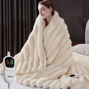 lot 7031 image: HaloRest Heated Throw Blanket, Faux Fur Cozy Heating Blanket with Overheat Protection, 12468 Hours Auto-Off 10 Heat Level, Machine Washable (50x60 Inches, Cream White)