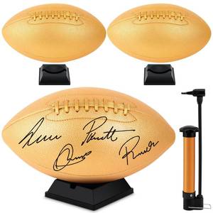 lot 7038 image: Hiboom Autograph Football with Acrylic Display Stand Air Pump Blank Gold Football for Trophy Anniversary High School College Coaching Gift Award Championship Party
