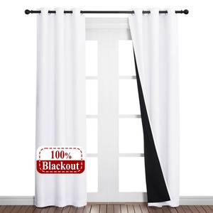lot 7043 image: NICETOWN White Blackout Curtains 80 inches Long, 2 Pieces, 37 Wide Each Panel, Full Light Blocking Drapes with Black Liner for Nursery, Noise Reducing Thermal Insulated Draperies for Doorway