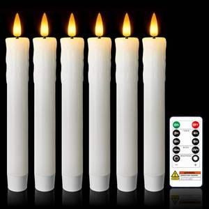 lot 7057 image: Meigic 7 Inches Dripless Flameless Taper Candles with Remote Timer Dimmer, Real Wax Battery Candlesticks, 3D Flame Fake Candlesticks for Home Wedding Christmas Decor, White, 6 Pcs