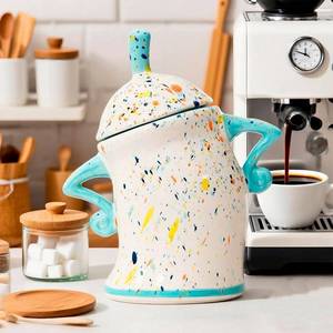 lot 7060 image: Antetek Canister With Attitude,Large Capacity Cute Sassy Storage Canister,Interesting food jars, stylish airtight large ceramic lids, coffee, tea, sugar and spice storage jars with spoons (Cyan)