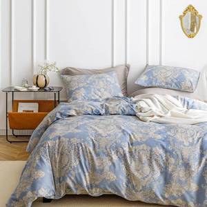 lot 7063 image: SUSYBAO Bohemian Damask Duvet Cover King 100% Cotton Boho Khaki Floral Duvet Cover 3 Pcs Set 1 Blue Paisley Flower Duvet Cover with Zipper Ties 2 Pillowcases Luxury Soft Beige Botanical Bedding