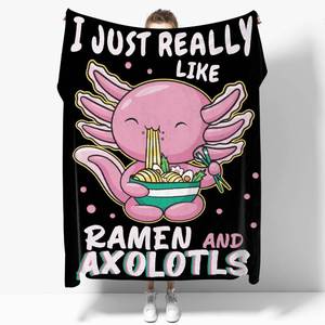 lot 7086 image: I Just Really Like Ramen and Axolotls 1 Soft Blanket Bedding Sherpa Blanket Warm Fluffy Blankets for Bedroom Living Room Sofa Couch Camping Gift Teen 60X50