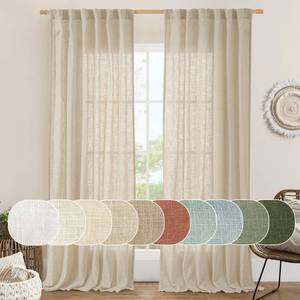 lot 7091 image: LAMIT Light Filtering Sheer Linen Curtains 102 inches Long, Linen Textured Semi Sheer Back Tab and Rod Pocket Natural Boho Drapes for Living RoomFarmhouse, 2 Panels, Linen, 52 x 102 Inch