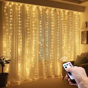 lot 7100 image: poripori 300 LED Curtain String Lights, Twinkle Fairy Lights for Bedroom with 8 Lighting Modes, USB Christmas Lights for Party Home Bedroom Indoor Wall Room Decor (Warm White)