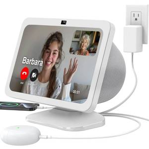 lot 7105 image: PlusAcc Stand for iPhone & Show 8 (3rd Gen) - Adjustable Tilt Table Holder with 2 Charging Ports (USB-C & USB-A), Station for Cellphones and Earbuds (White)