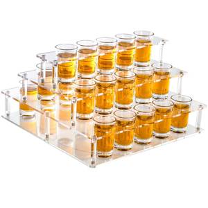 lot 7115 image: HeiMma Acrylic Shot Glass Holder, Shot Glass Display Stand Storage and Organizer Serving Tray for Party, Bar, Drinking Club, Restaurant, 25 Slots, Hole 1.57