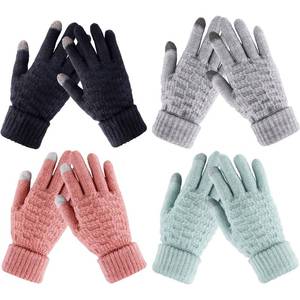 lot 7119 image: Winter Gloves for Women - 4 Pairs Touchscreen Gloves for Women Cold Weather, Fashion Knit Mittens Warm Winter Gloves