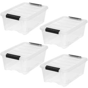 lot 7123 image: IRIS USA 4-Pack Storage Bins with Lids, 13 Quart, Made in USA Stackable See-Through Organizing Solution Latches Durable Nestable Containers Secure Pull Handle, BPA-Free Plastic CORNERS ARE CRACKED