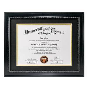 lot 7128 image: GraduationMall 8.5x11 Diploma Frame with Black over Gold Mat or Display 11x14 Document without Mat, UV Protection Acrylic, Black with Silver Beads