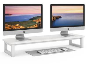 lot 7142 image: YAOHUOO Dual Monitor Stand Riser, 39Inch Large Monitor Stands for 2 Monitors, Computer Monitor Stand, Wooden Desktop Oraganizer Shelf for Office Desk Computer,Laptop,TV