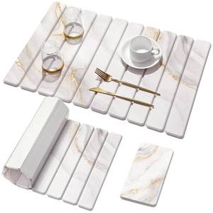 lot 7152 image: Large Stone Dish Drying Mat for Kitchen Counter,Quick Dry Stone Dishes Mats,Marbled Water Absorbing Diatomaceous Earth Drying Pad for Countertop Bottles Utensils Cups(Yellow White 24x16&8x4)